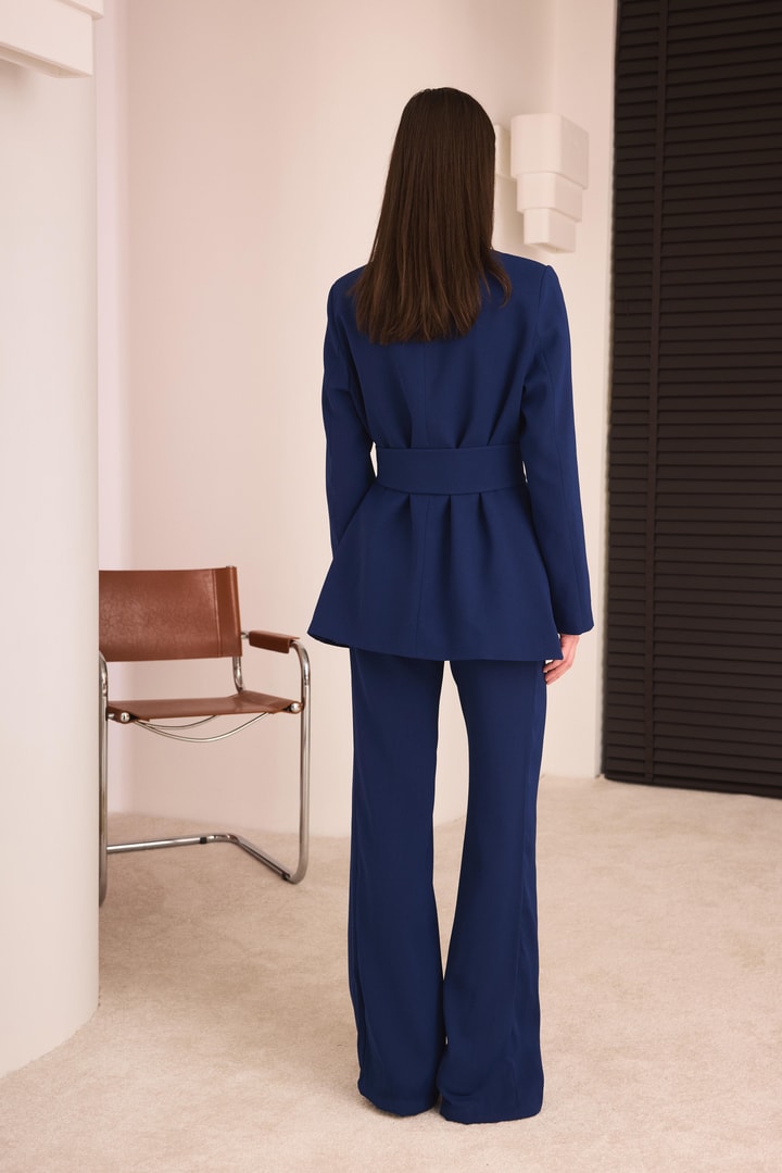 Kemerli Blazer Pantolon Takım - İndigo