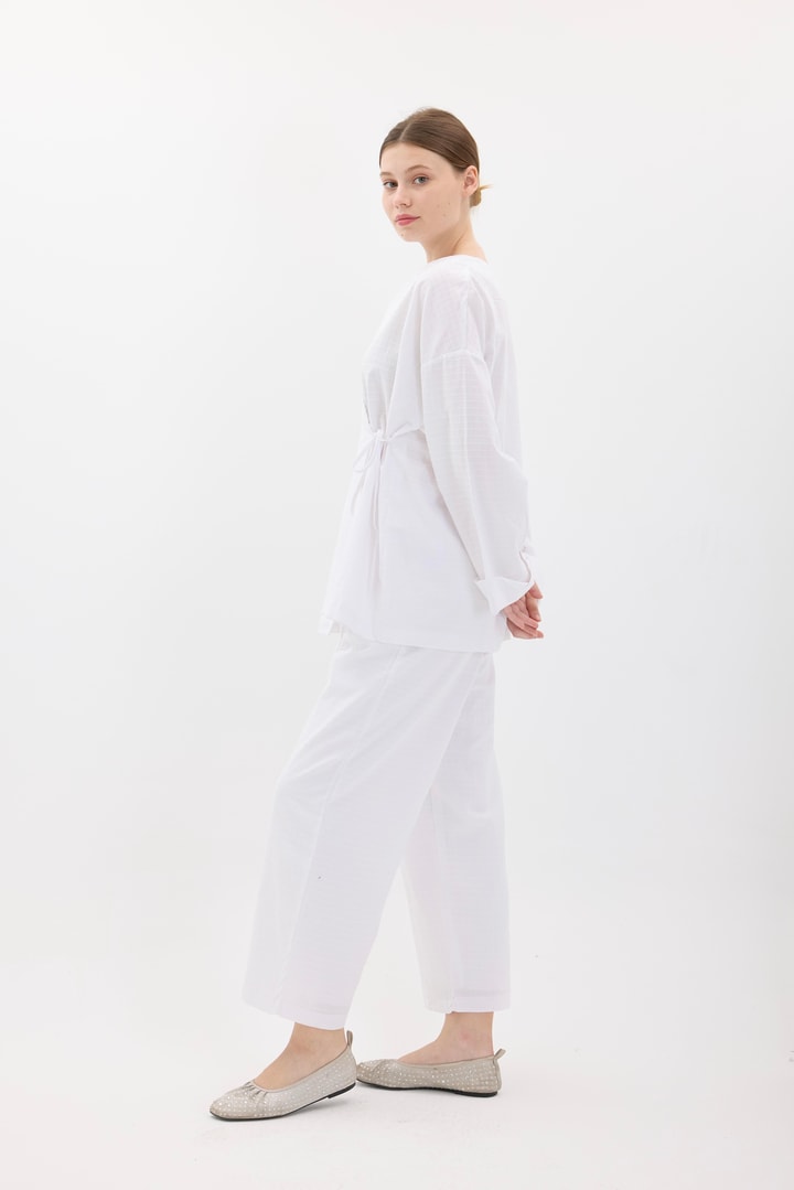 Kimono Pantolonlu Takım - Beyaz