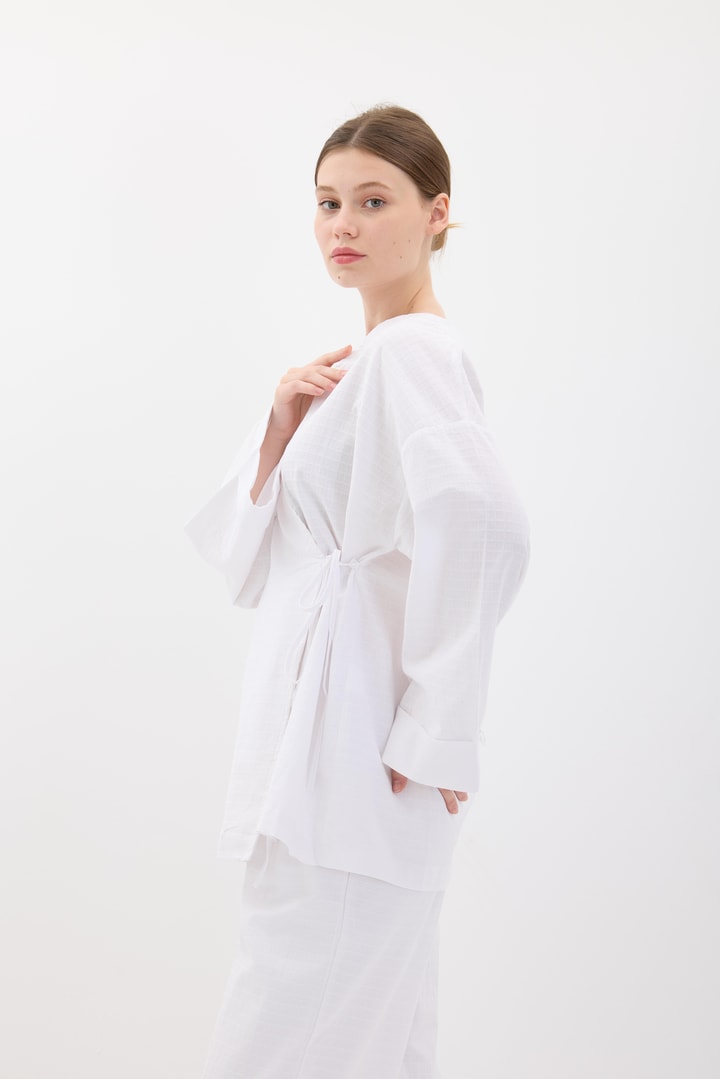 Kimono Pantolonlu Takım - Beyaz