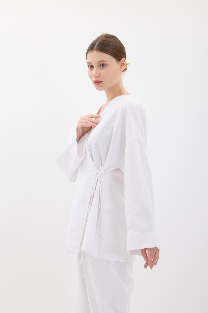 Kimono Pantolonlu Takım - Beyaz