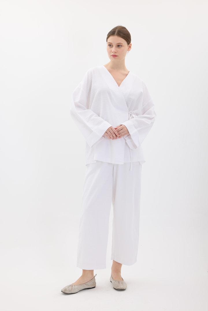 Kimono Pantolonlu Takım - Beyaz