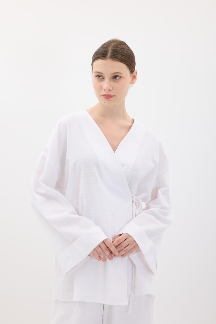 Kimono Pantolonlu Takım - Beyaz