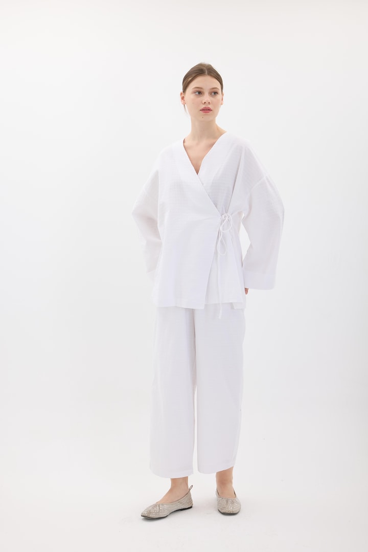 Kimono Pantolonlu Takım - Beyaz