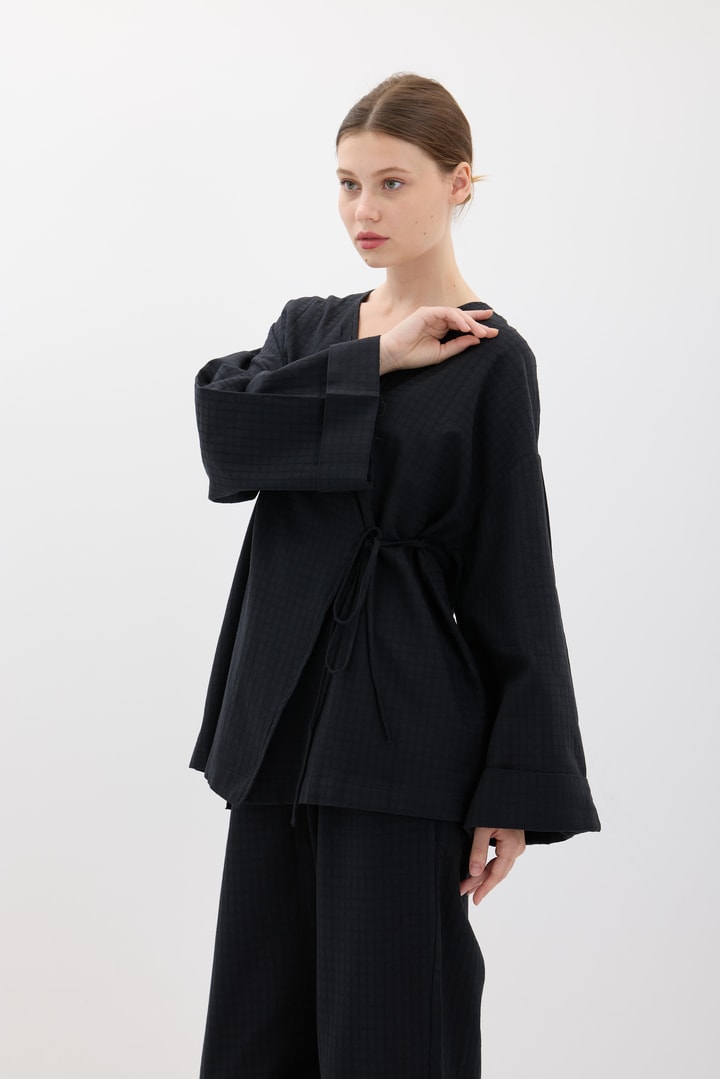Kimono Pantolonlu Takım - Siyah