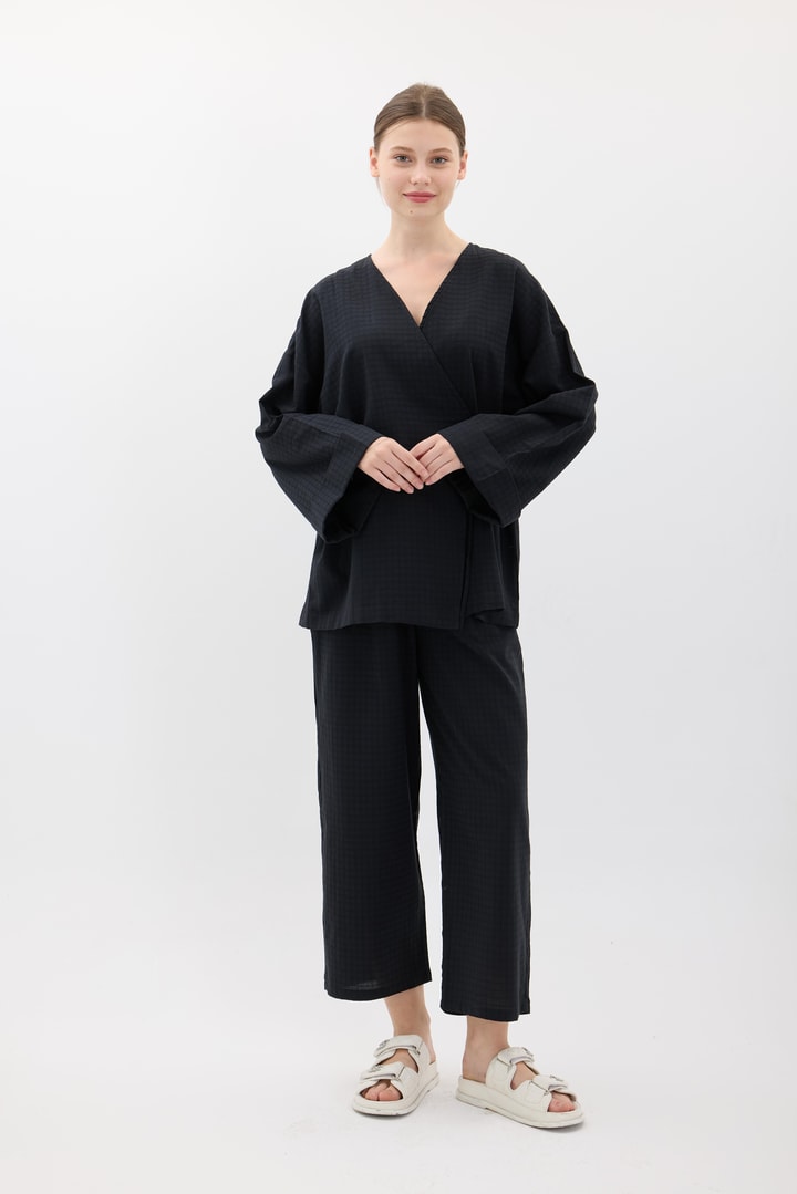 Kimono Pantolonlu Takım - Siyah