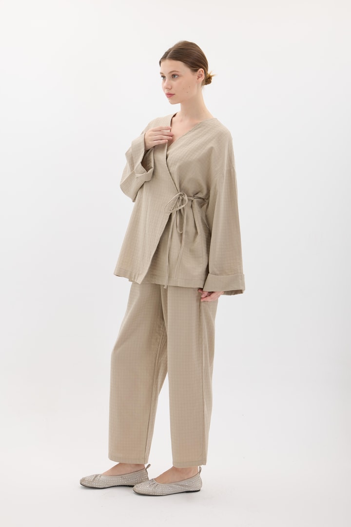 Kimono Pantolonlu Takım - Vizon