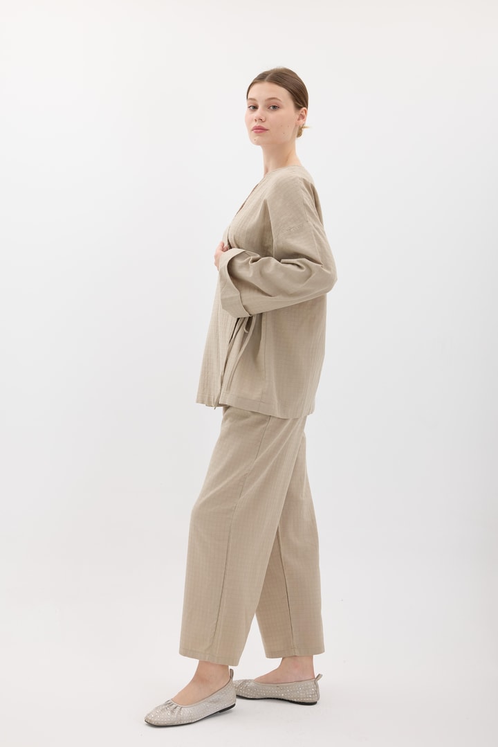 Kimono Pantolonlu Takım - Vizon