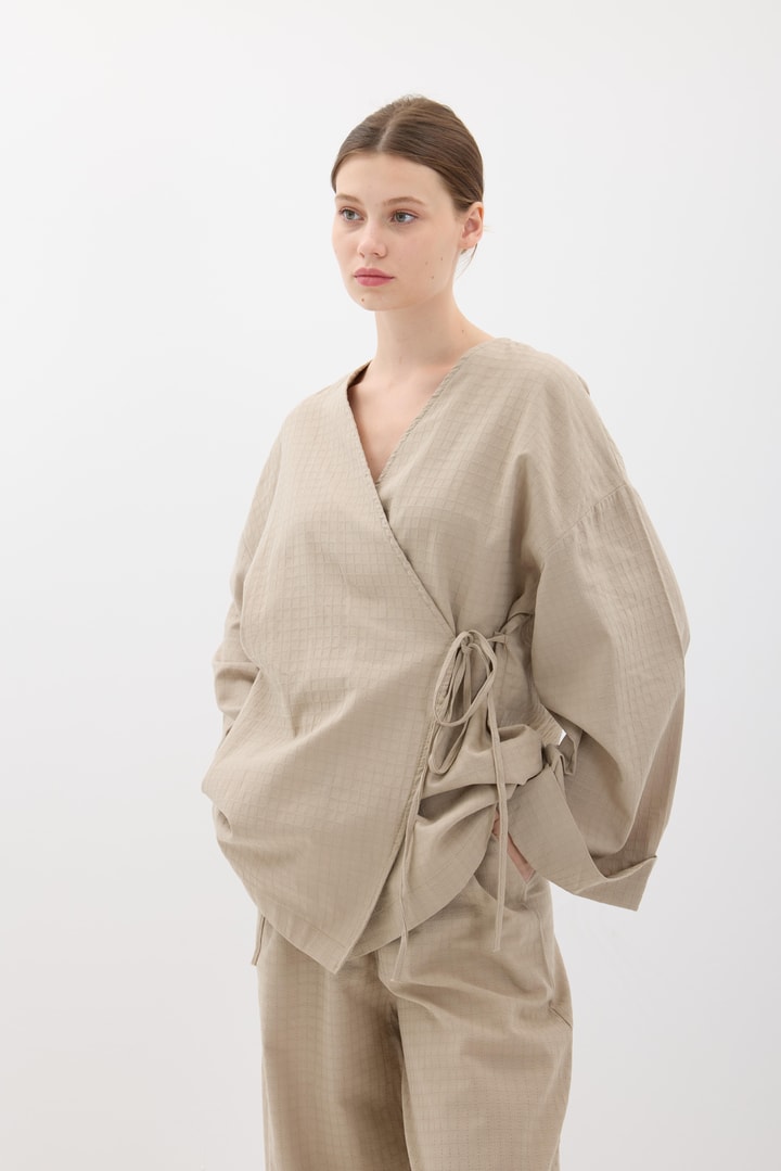 Kimono Pantolonlu Takım - Vizon