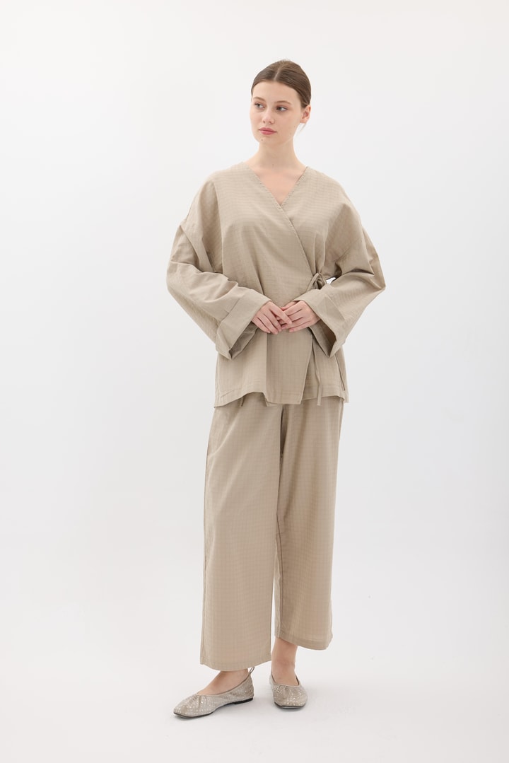 Kimono Pantolonlu Takım - Vizon