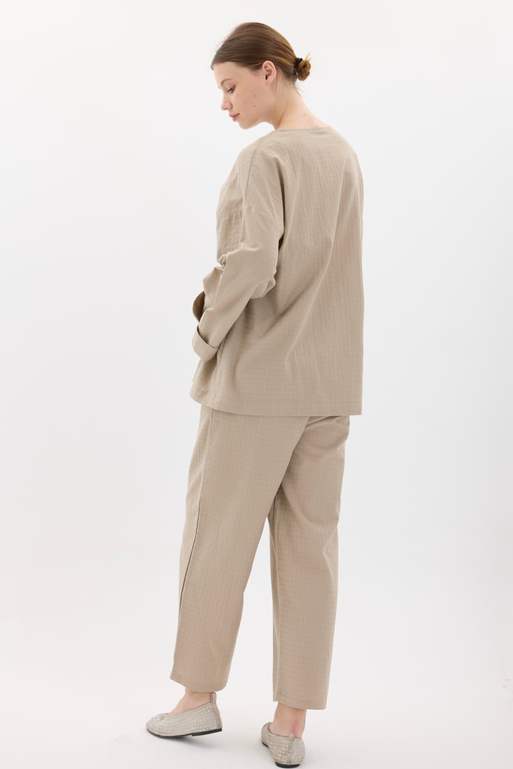 Kimono Pantolonlu Takım - Vizon