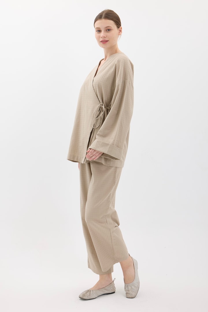 Kimono Pantolonlu Takım - Vizon