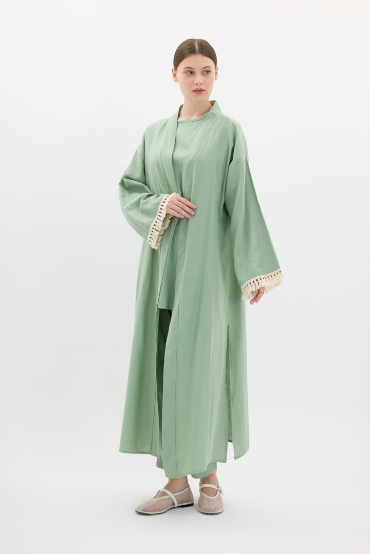 Kol Püskül Detaylı Kimono Takım - Haki