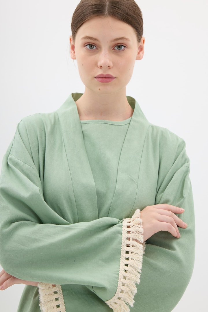 Kol Püskül Detaylı Kimono Takım - Haki