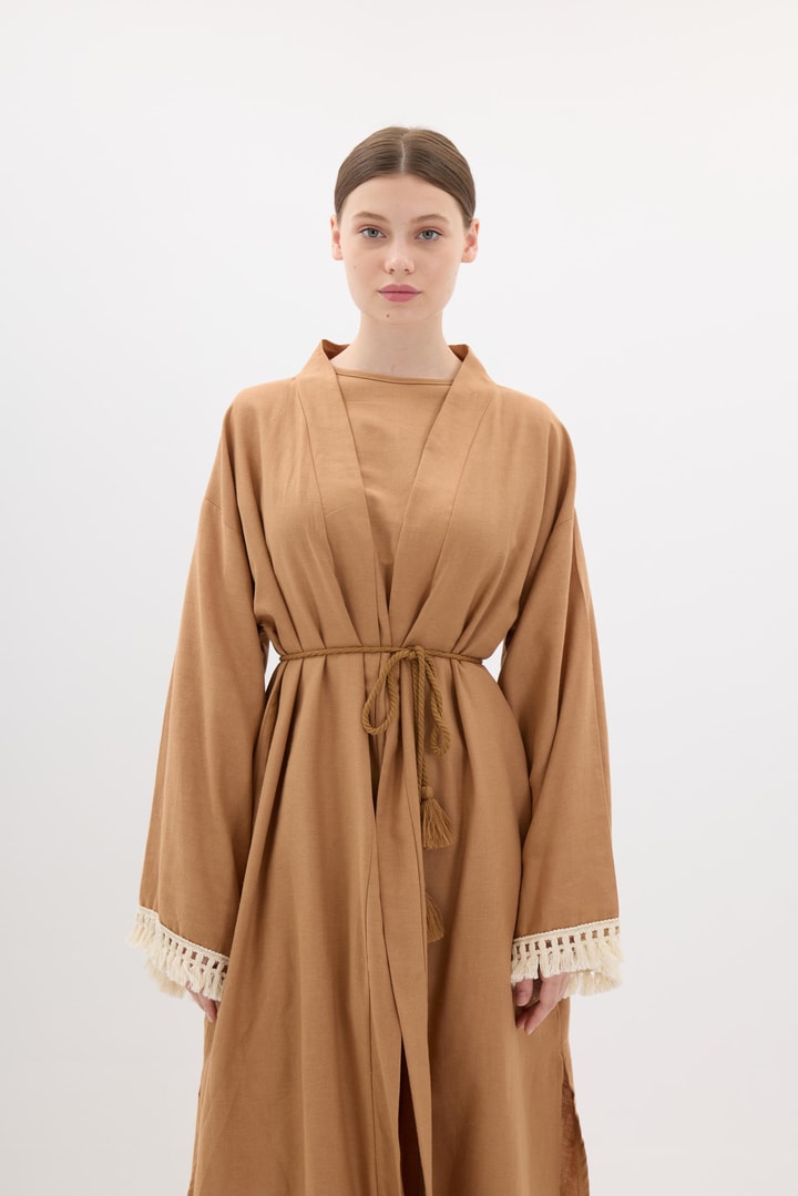 Kol Püskül Detaylı Kimono Takım - Kahve