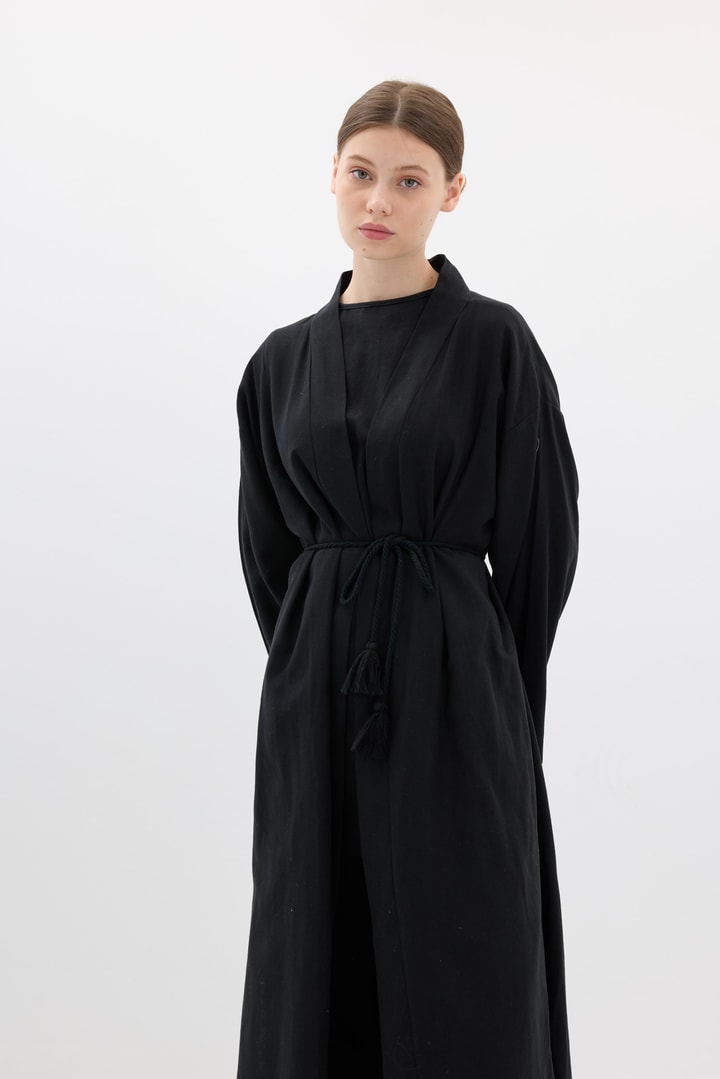 Kol Püskül Detaylı Kimono Takım - Siyah