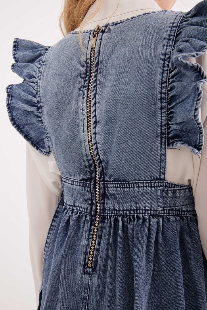 Kolları Fırfır Detaylı Denim Jile - Buz Mavisi