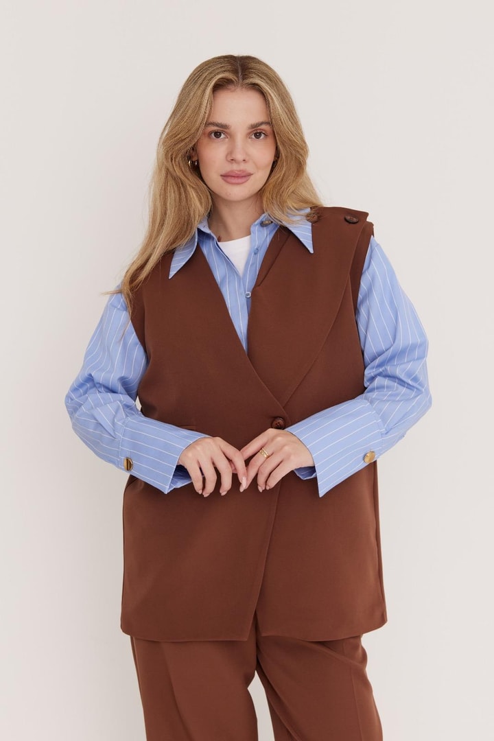 Koste Krep Yelek Takım - Kahve