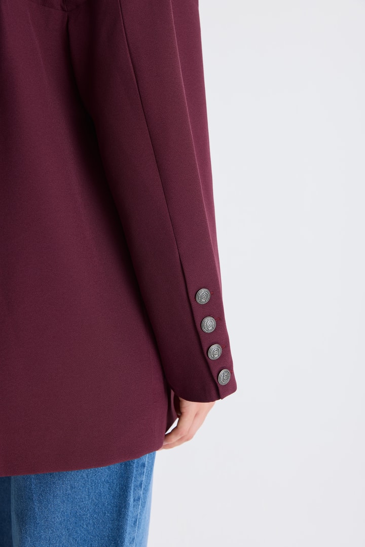 Kot Detaylı Blazer Ceket - Bordo