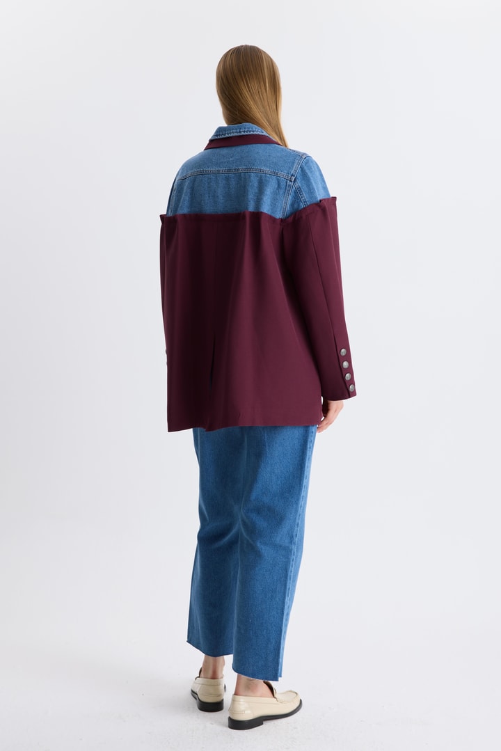 Kot Detaylı Blazer Ceket - Bordo