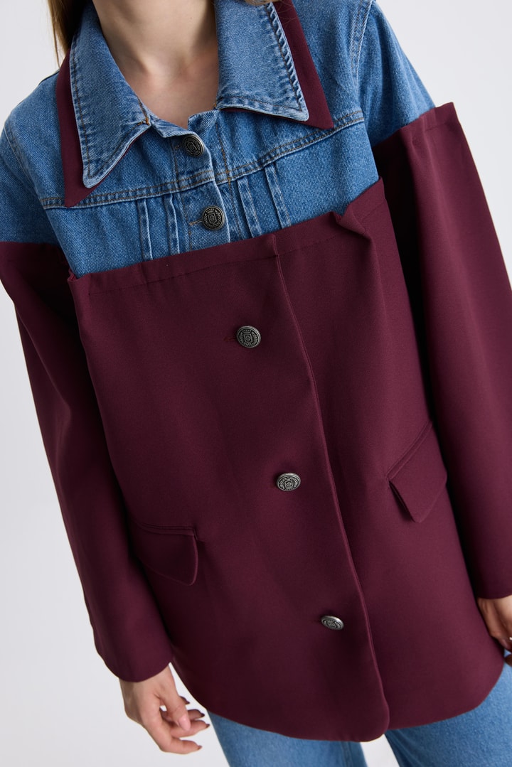 Kot Detaylı Blazer Ceket - Bordo