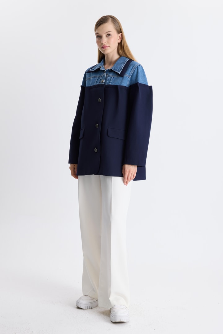 Kot Detaylı Blazer Ceket - Lacivert