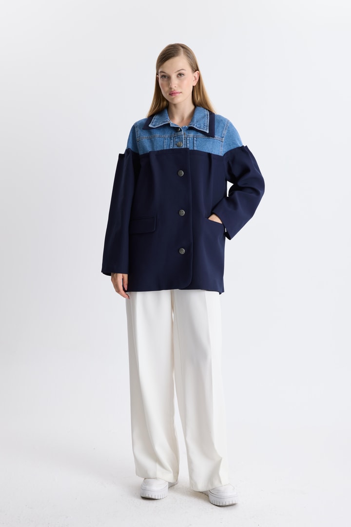 Kot Detaylı Blazer Ceket - Lacivert