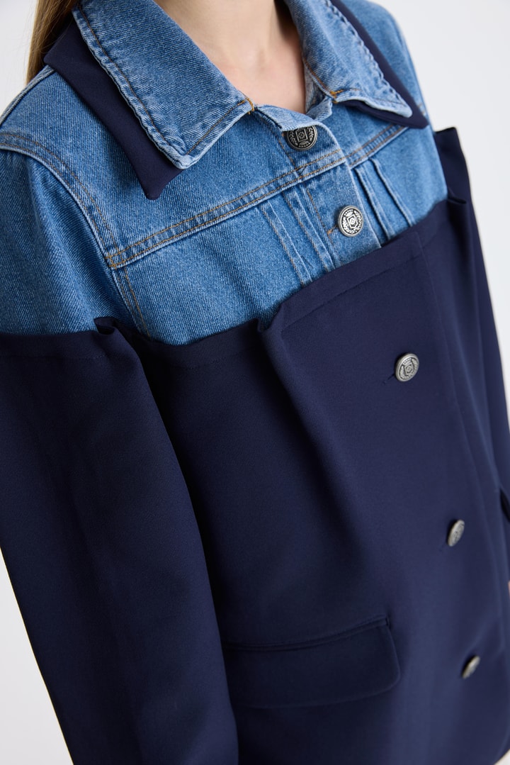 Kot Detaylı Blazer Ceket - Lacivert
