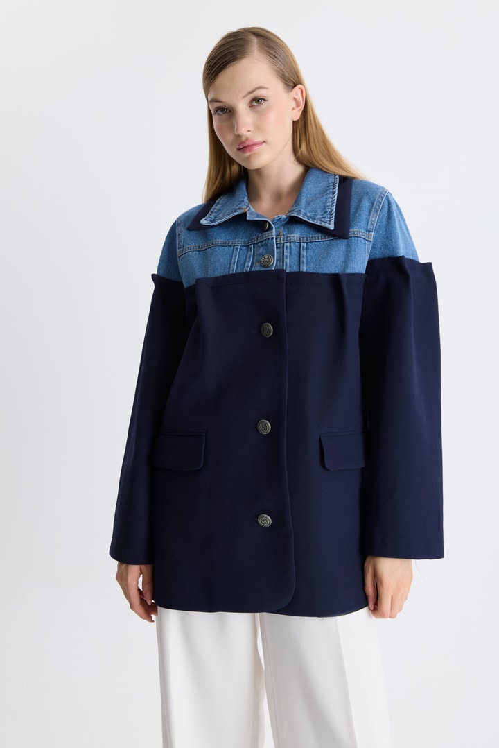 Kot Detaylı Blazer Ceket - Lacivert