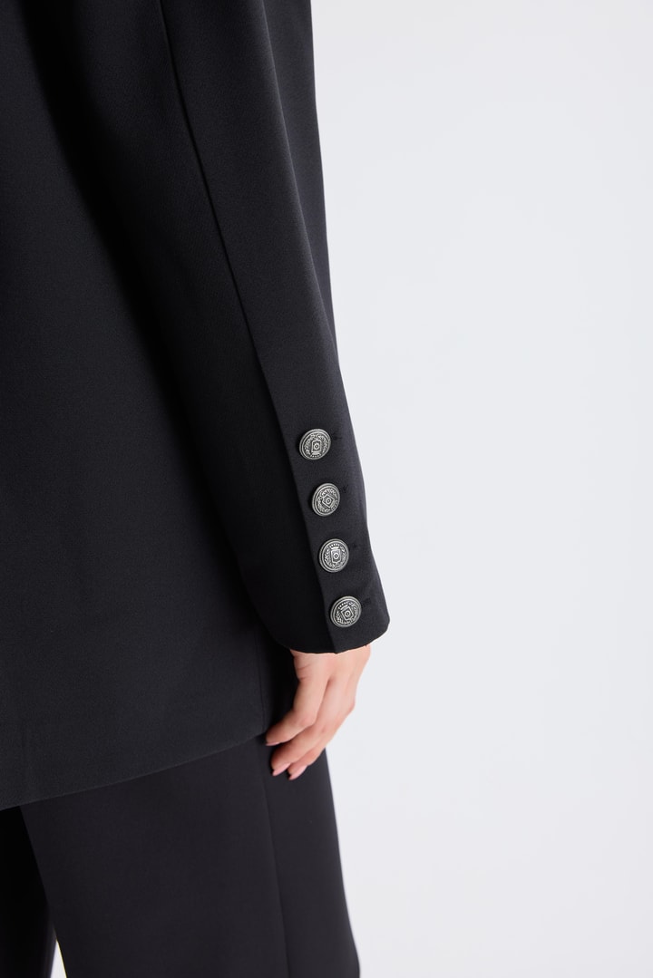 Kot Detaylı Blazer Ceket - Siyah