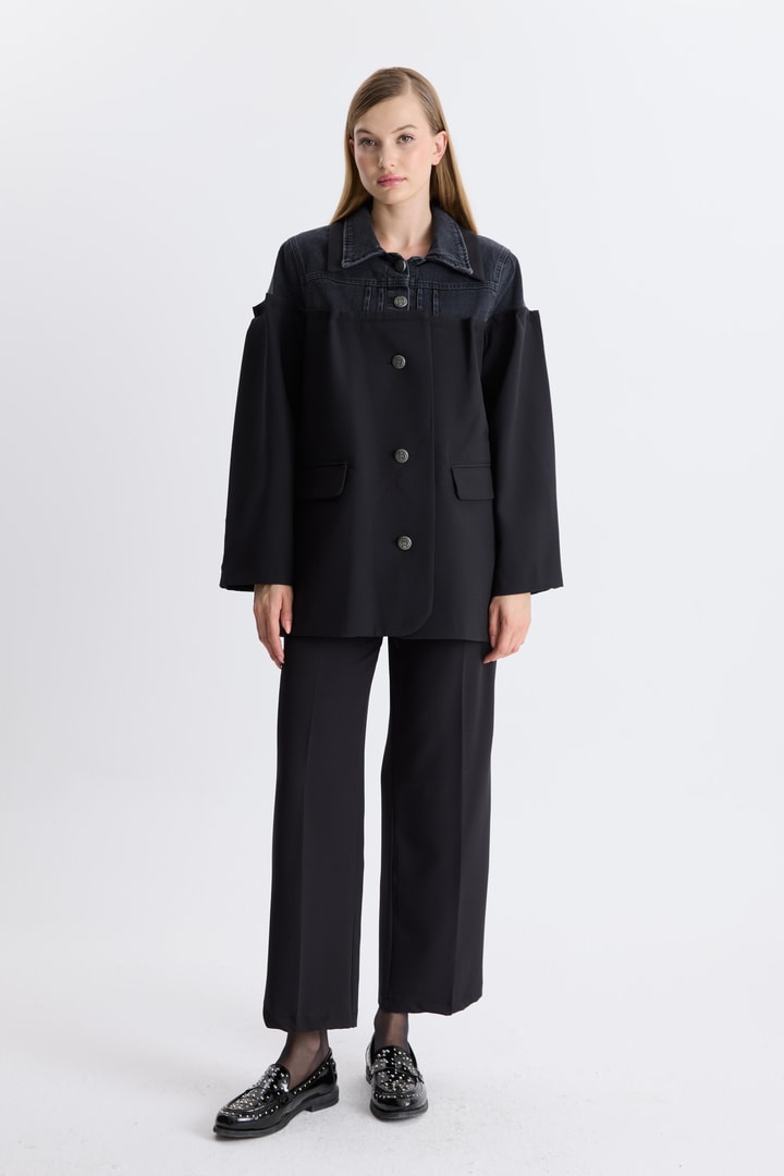 Kot Detaylı Blazer Ceket - Siyah