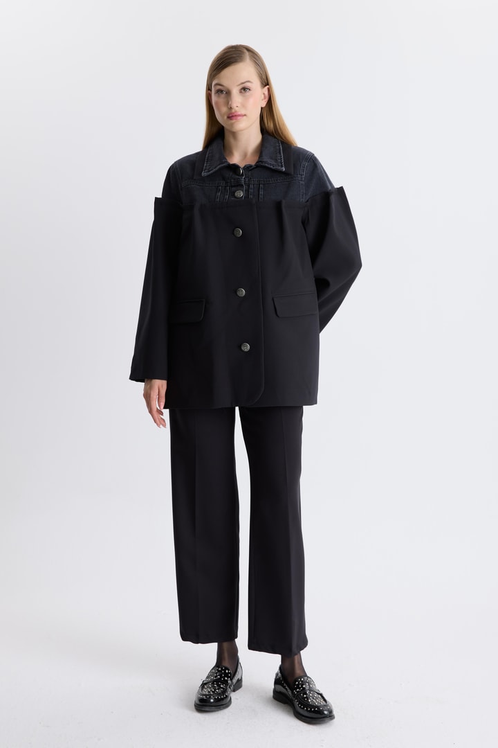 Kot Detaylı Blazer Ceket - Siyah