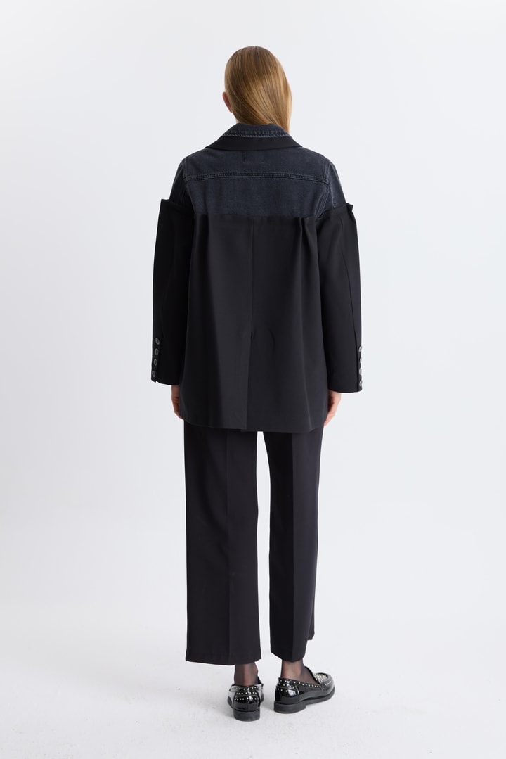 Kot Detaylı Blazer Ceket - Siyah