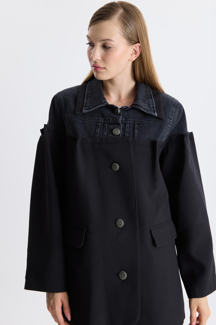 Kot Detaylı Blazer Ceket - Siyah
