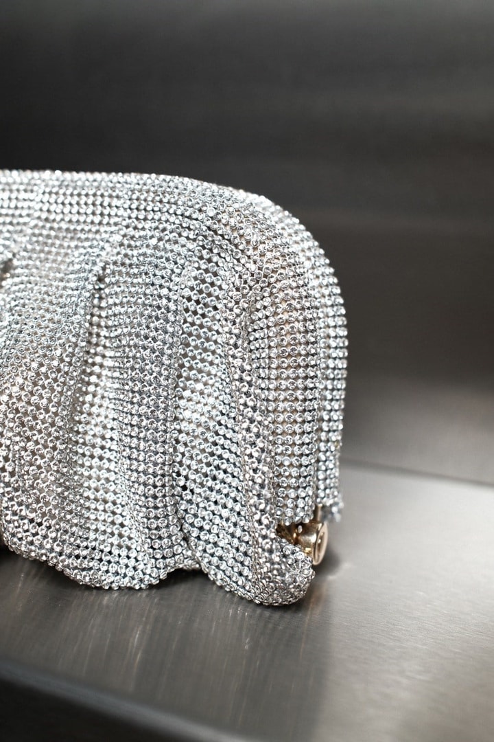 Kristal Taşlı Clutch Çanta - Gümüş
