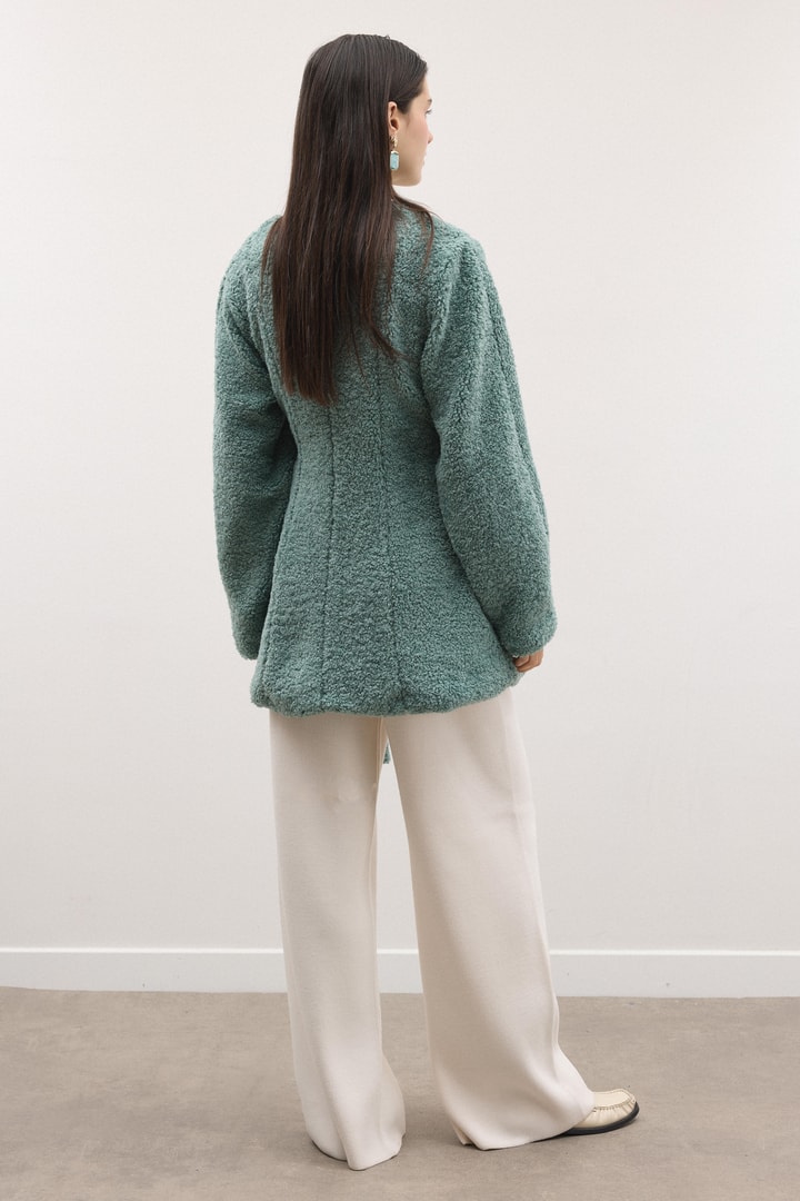 Kruvaze Curly Kaşe Ceket - Mint