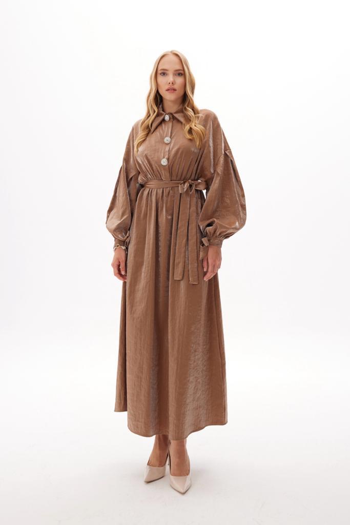 Lady Taş Detaylı Elbise - Bakır