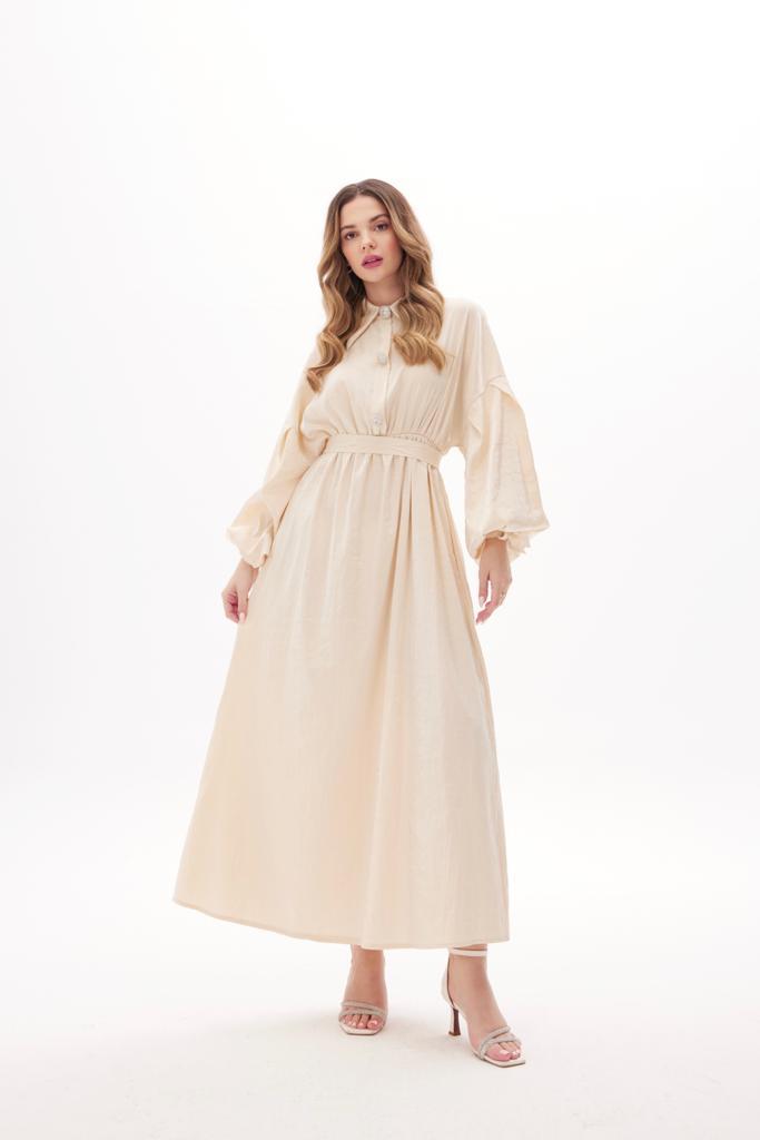 Lady Taş Detaylı Elbise - Bej