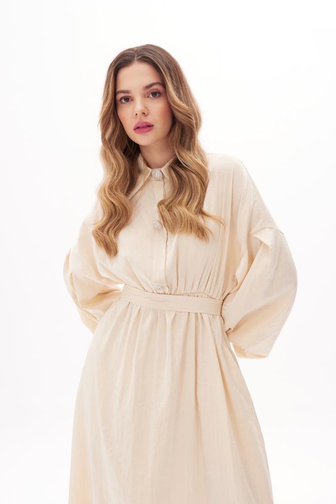 Lady Taş Detaylı Elbise - Bej