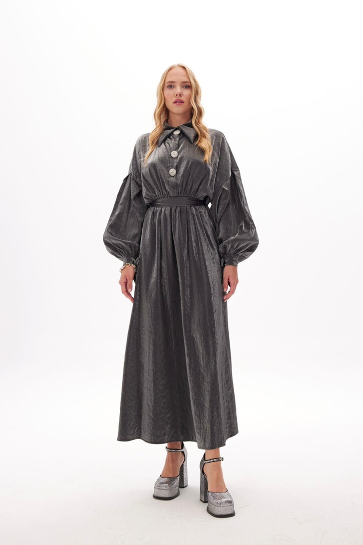 Lady Taş Detaylı Elbise - Siyah
