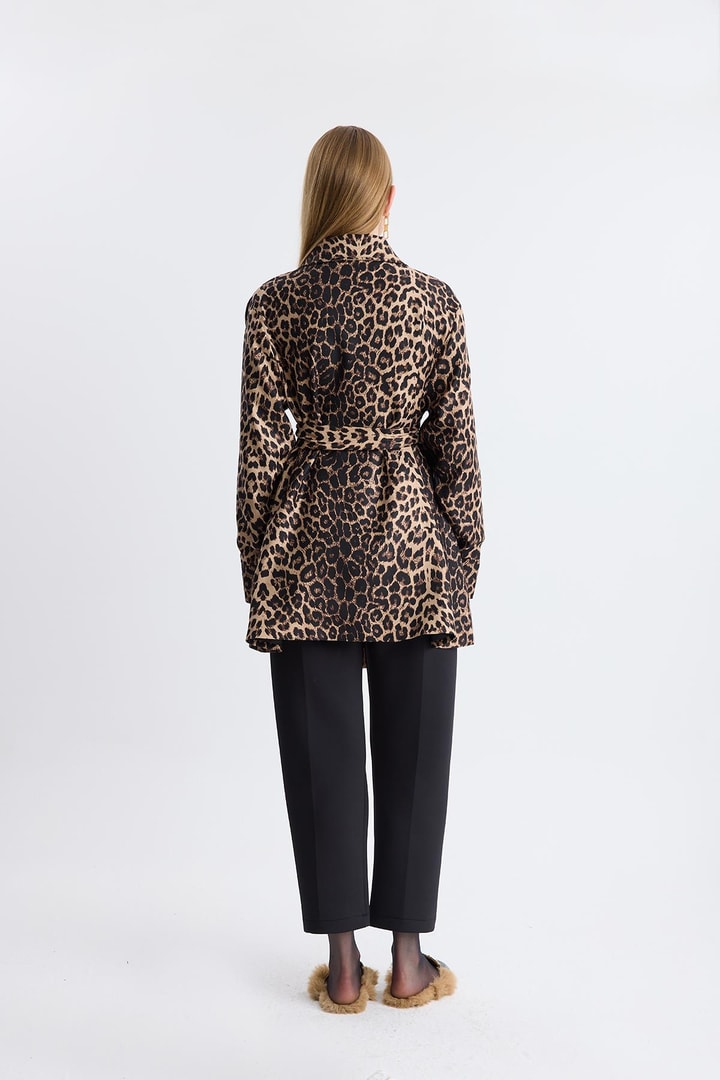 Leopar Desen Ceket - Açık