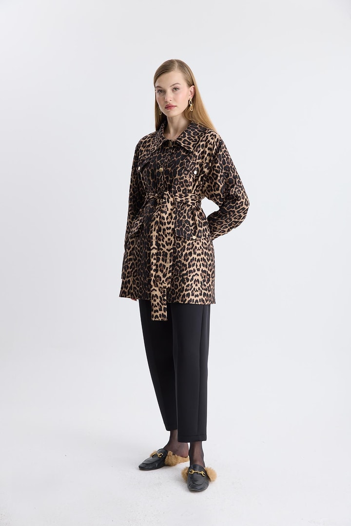 Leopar Desen Ceket - Açık