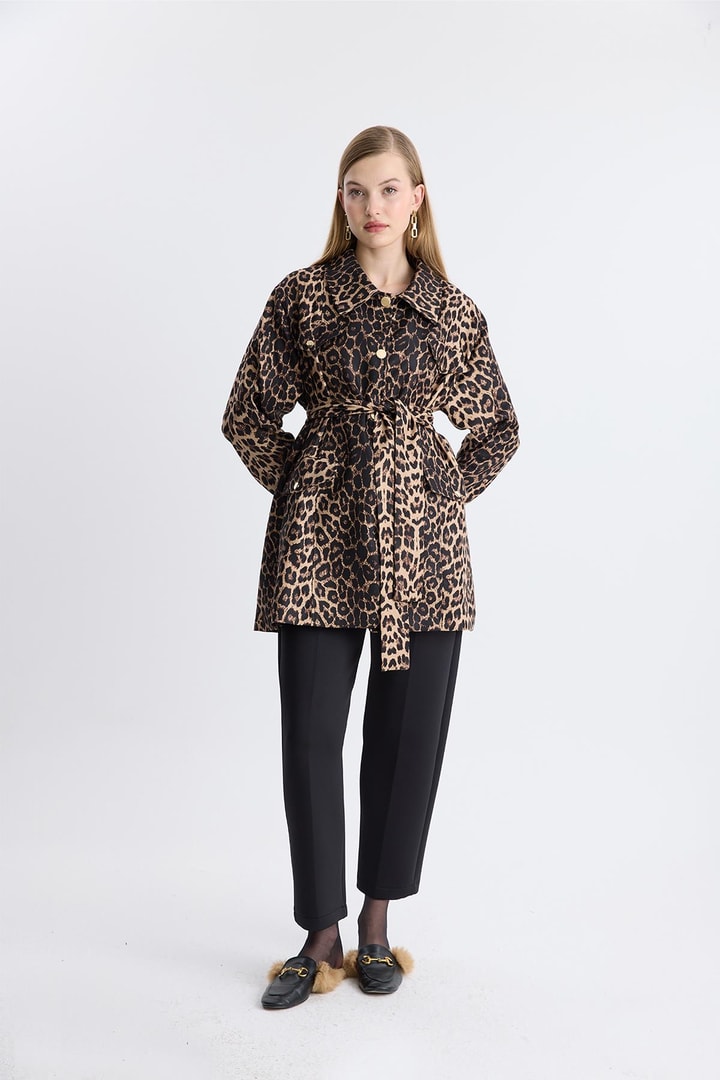 Leopar Desen Ceket - Açık