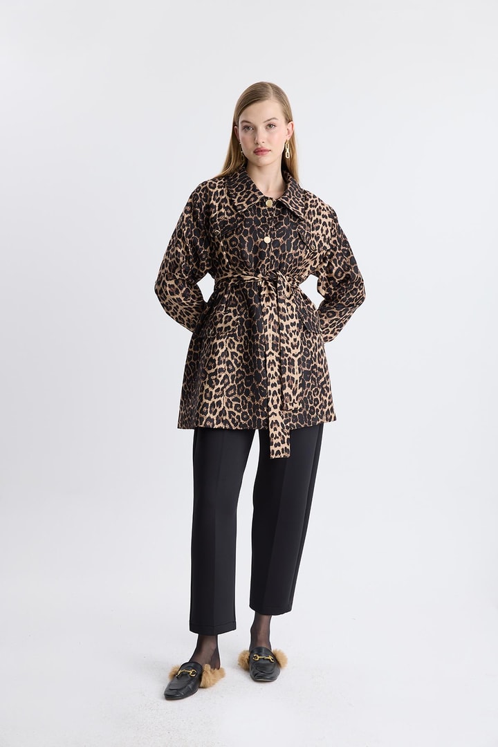 Leopar Desen Ceket - Açık