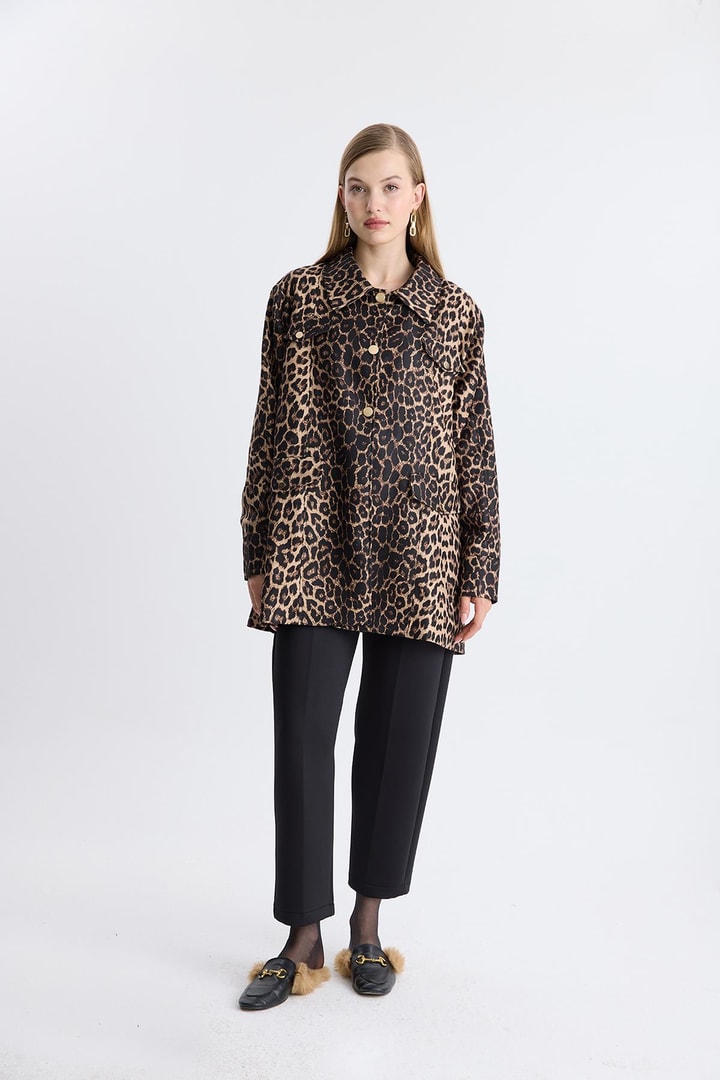 Leopar Desen Ceket - Açık