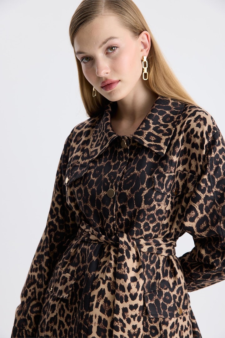 Leopar Desen Ceket - Açık