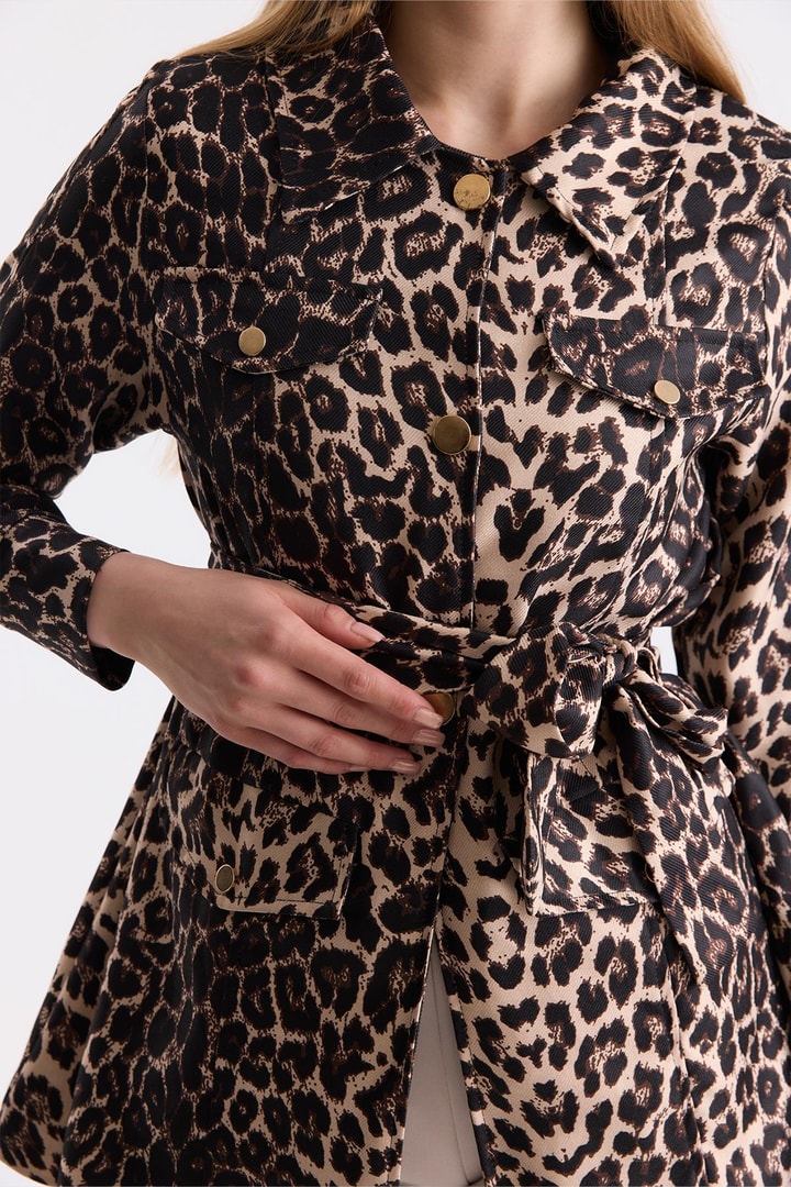 Leopar Desen Ceket - Bej