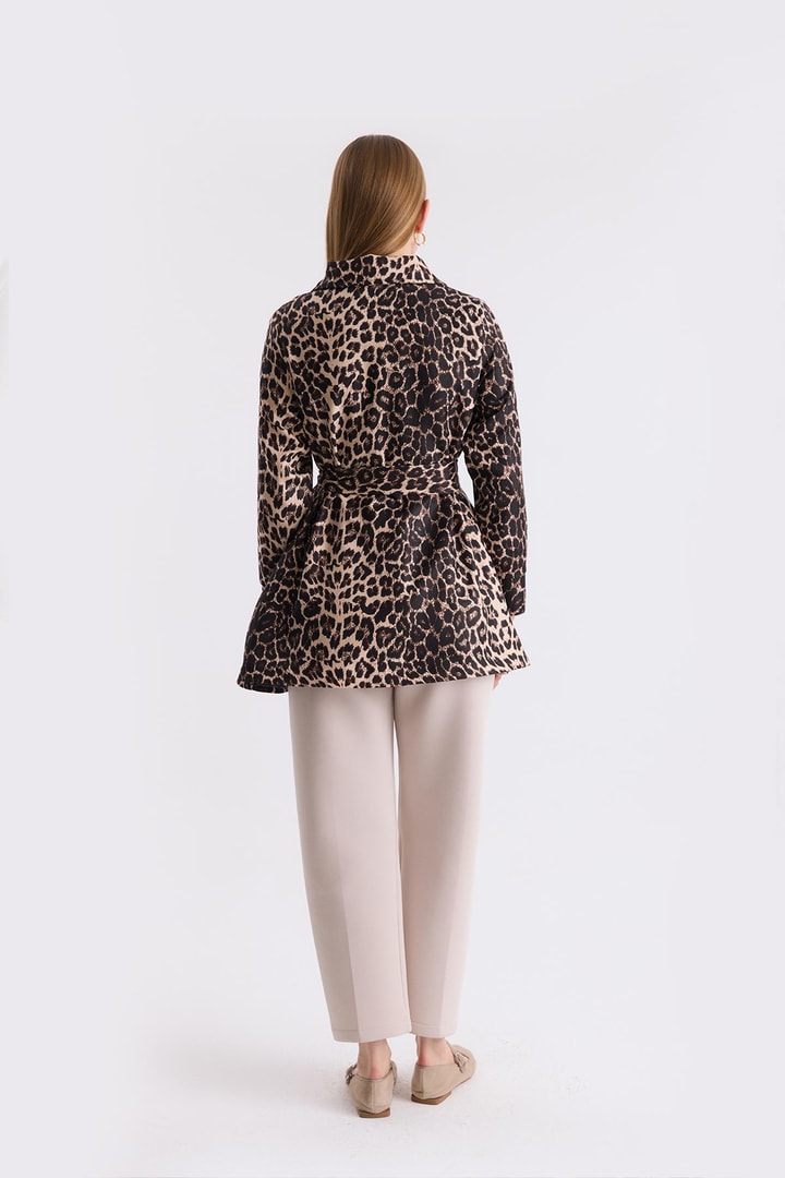 Leopar Desen Ceket - Bej