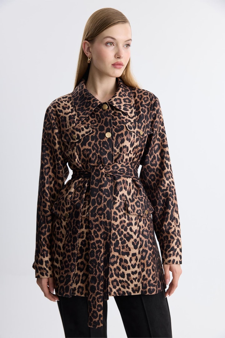 Leopar Desen Ceket - Koyu