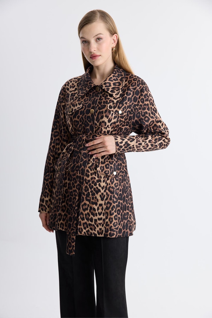Leopar Desen Ceket - Koyu