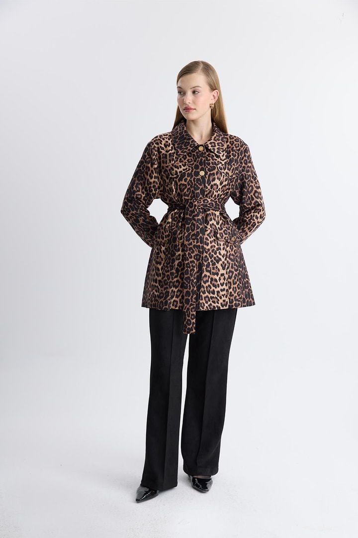 Leopar Desen Ceket - Koyu